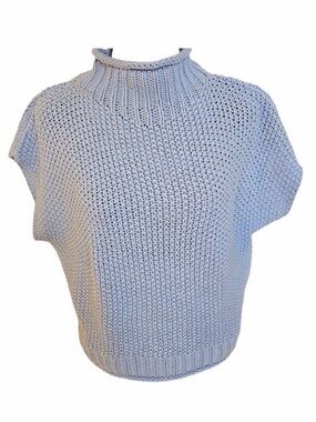 Light Blue Womens Knit Short-Sleeve Sweater Top